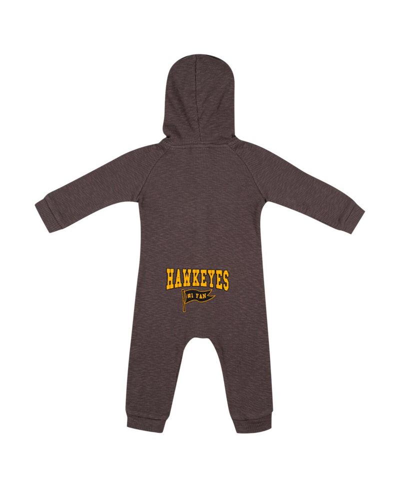 Baby Boys and Girls Charcoal Iowa Hawkeyes Zando-Zan Waffle Full-Snap Hooded Romper