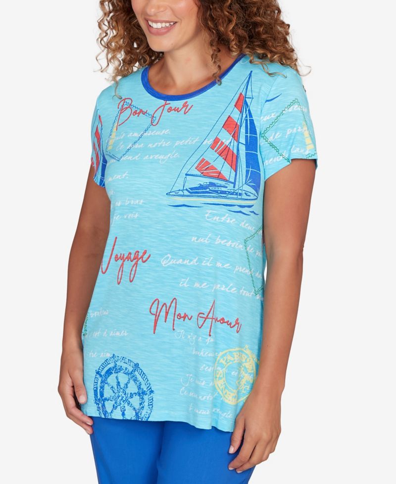 Petite Bon Voyage Trim Detail Graphic T-Shirt