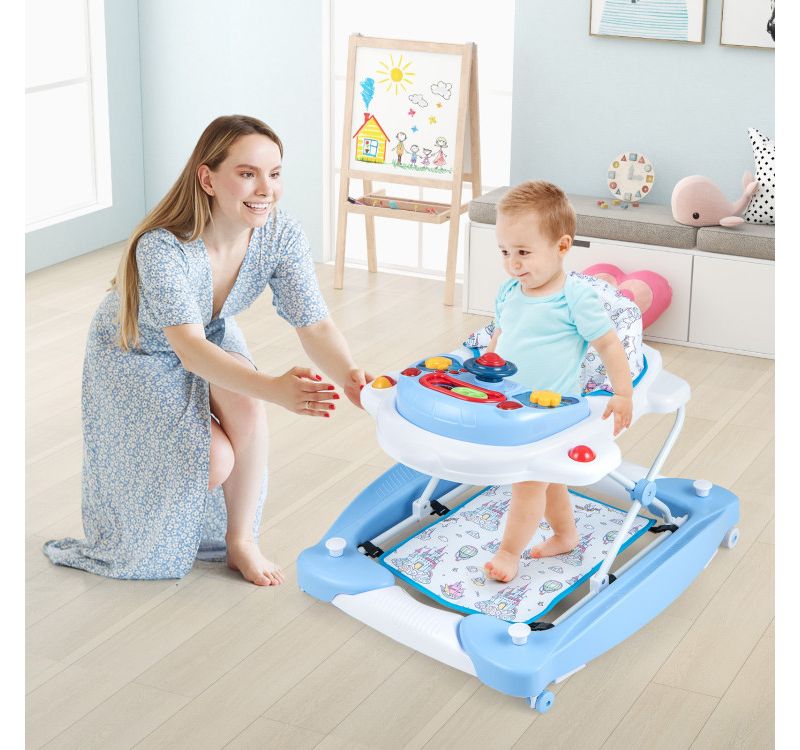 Foldable 6 in 1 Baby Walker with Adjustable Height for Infant Mobility and Play