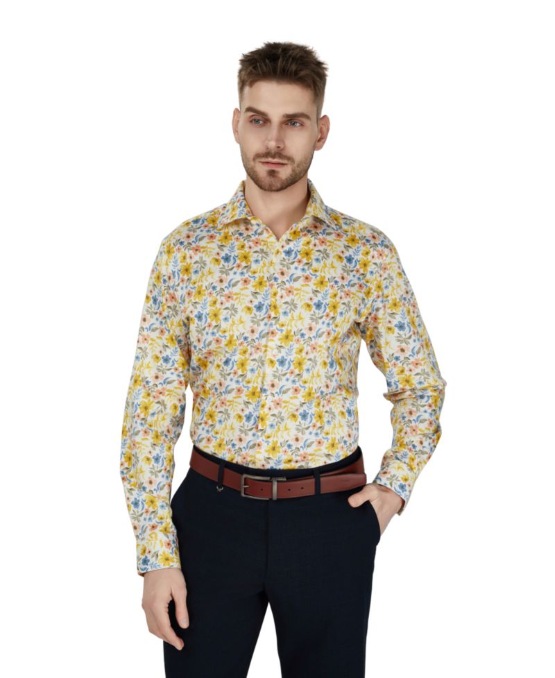 Men's Slim-Fit Floral Printed Dress Shirt