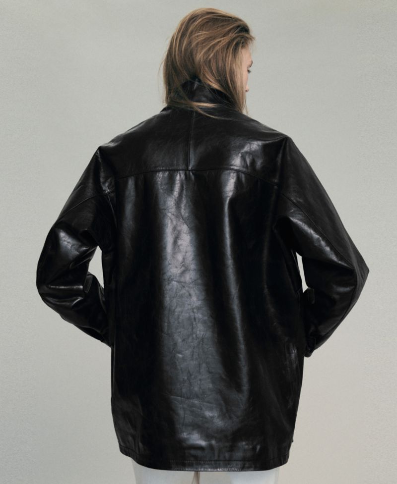 Women's Selection Oversized Funnel-Neck Leather Parka