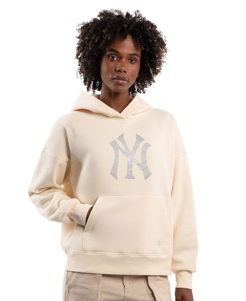 Women's Cream New York Yankees Fleece Rhinestone Hoodie