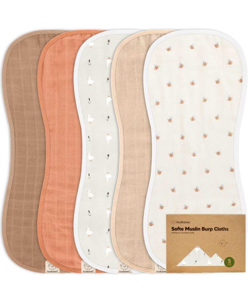 5pk Softe Muslin Burp Cloths for Baby Girls and Boys, Organic Burping Cloths for Babies, Baby Burp Clothes