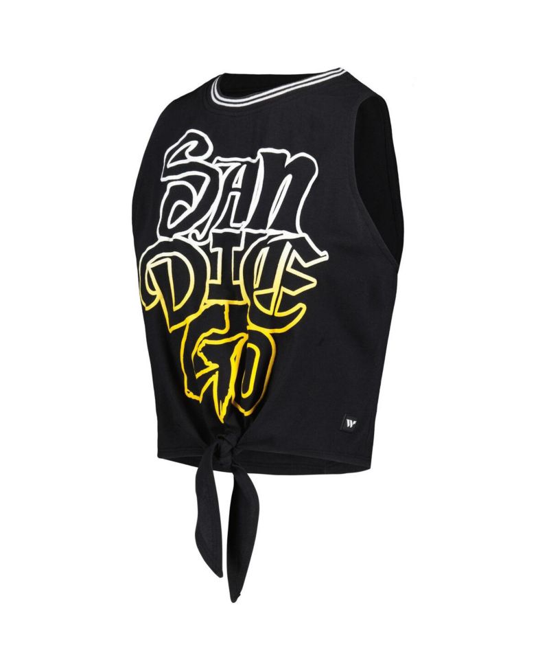 Women's Black San Diego Padres Twisted Tie Front Tank Top
