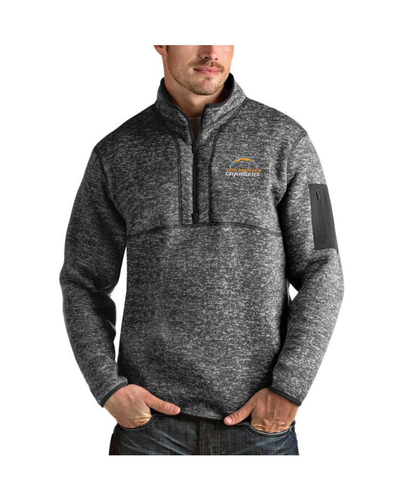 Men's Heather Charcoal Los Angeles Chargers Fortune Quarter-Zip Pullover Jacket