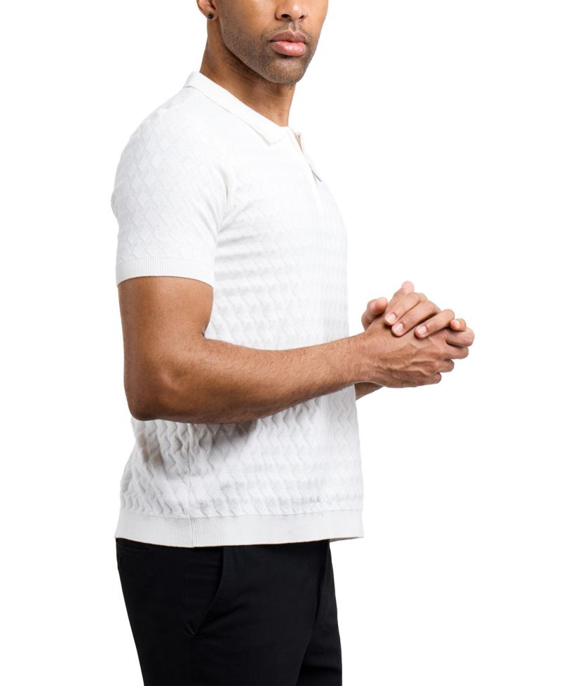 Men's Quarter Zip Allover Argyle Knit Sweater Polo