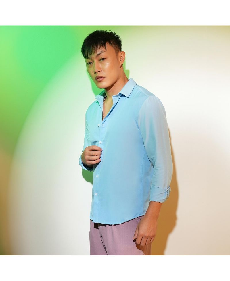 Men's Sky Blue Solid Basic Shirt