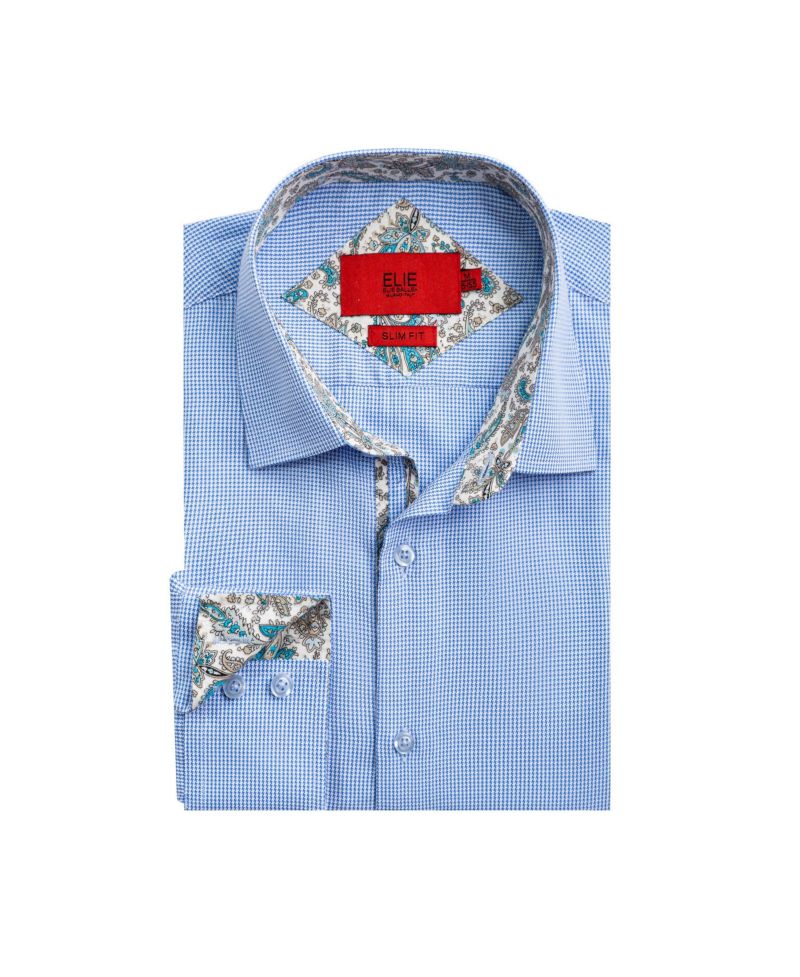 Big Boys Blue Slim Fit Houndstooth Dress Button-Down Shirt