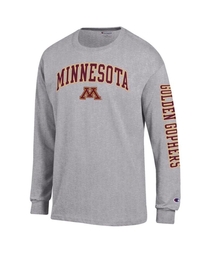 Men's Heather Gray Minnesota Golden Gophers Arch Over Logo 2-Hit Long Sleeve T-Shirt