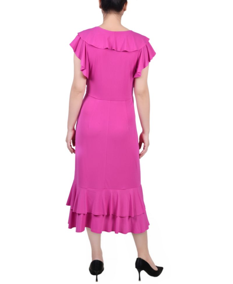 Women's Short Flutter Sleeve Ruffle Neck Dress