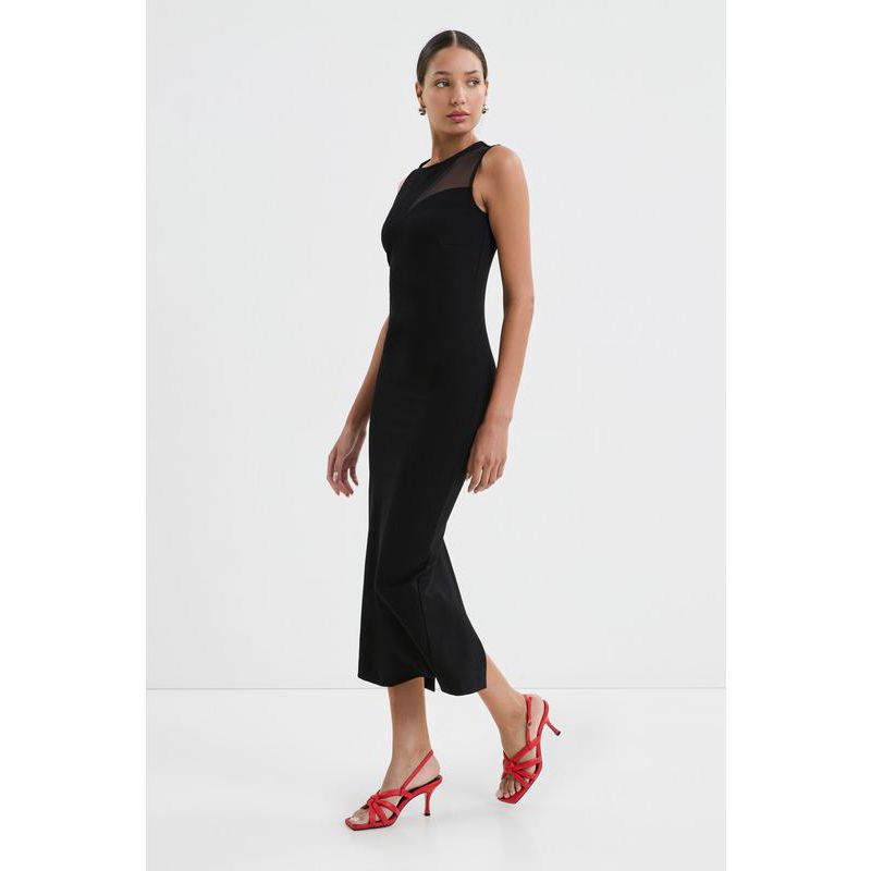 Women's Bryant Round-Neck Mesh-Shoulder Sleeveless Back-Slit Midi Dress
