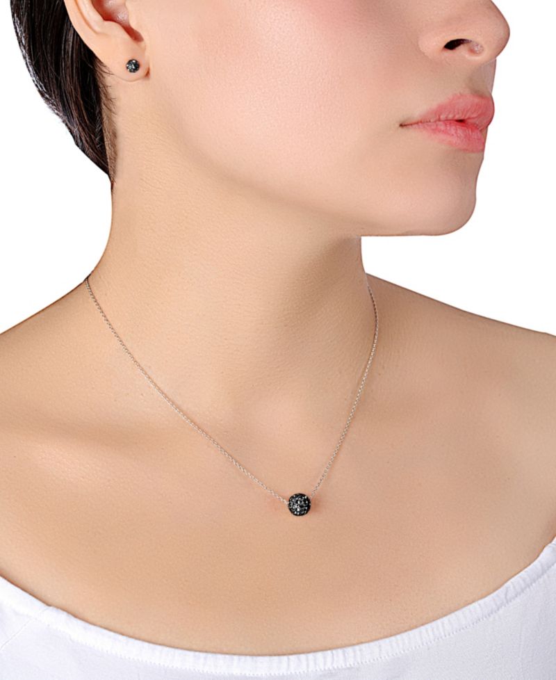 Gianni Bernini 2-Piece Clear Crystal Pave Ball Stud Necklace Set (1.2 ct. t.w.) in Sterling Silver