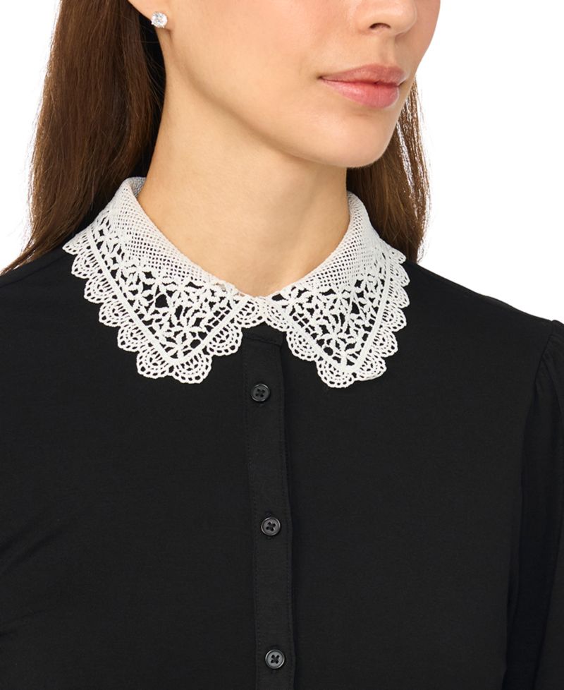 Women's Long-Sleeve Scallop-Trim Collar Lace Blouse