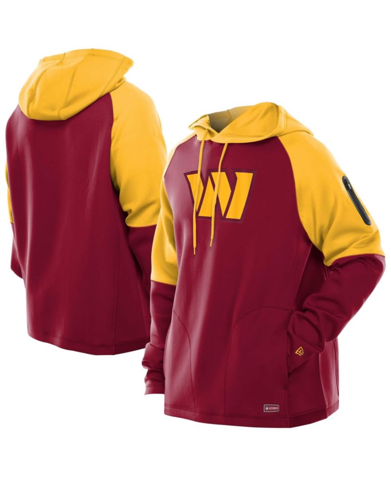 Men's Burgundy Washington Commanders Combine Authentic Color Block Raglan Pullover Hoodie