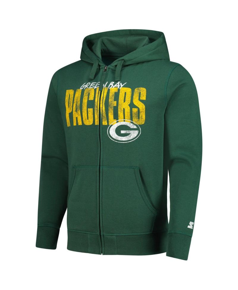 Men's Green Green Bay Packers Distressed Classic Full-Zip Hoodie