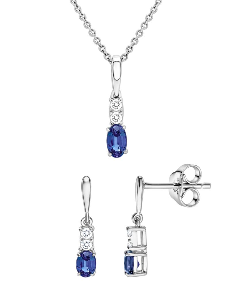 2-Piece Lab-Grown Blue Sapphire (3/4 ct. t.w.) & White Sapphire (1/5 ct. t.w.) Pendant Necklace & Earrings Set in Sterling Silver