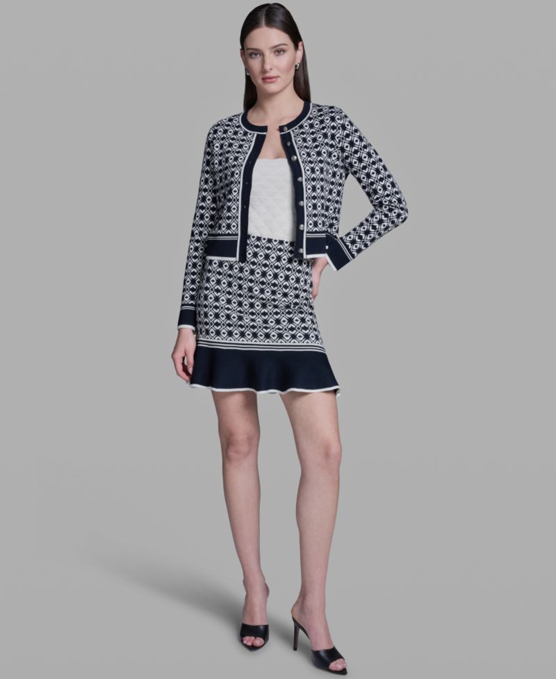 Women's Printed Crewneck Sweater Jacket