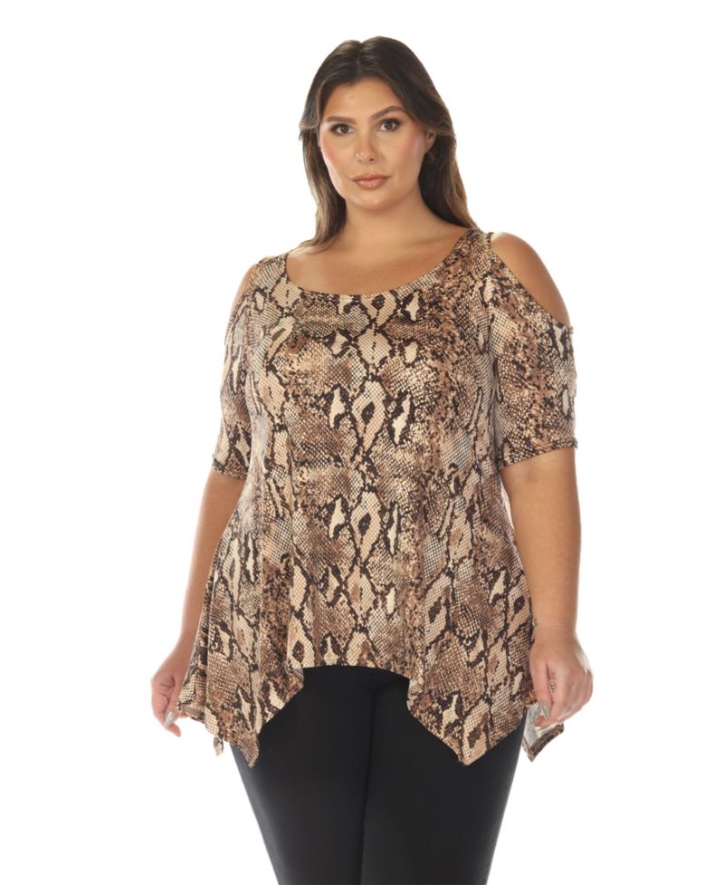 Plus Size Cold Shoulder Snake Print Swing Top