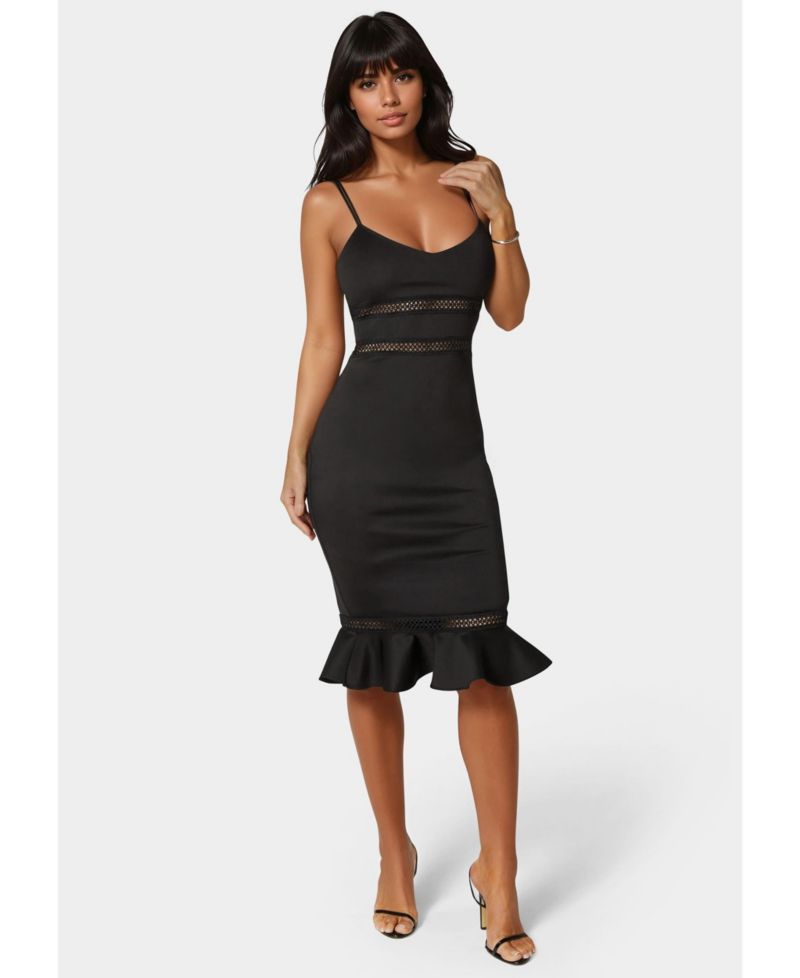 Women's Lace Trim Flounce Midi Dress