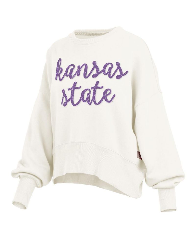 Women's Cream Kansas State Wildcats Oversized Chelsea Waist Length Pullover Sweatshirt