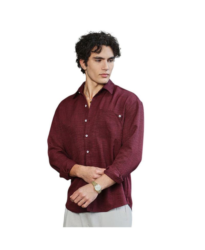 Men's Wine Red Modular Solid Oversized Shirt