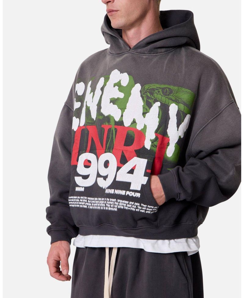 Men's Enemy Graphic Oversized Cropped Hoodie
