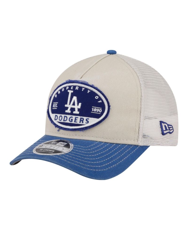 Men's Light Beige/Royal Los Angeles Dodgers Frayed M-Crown A-Frame 9FORTY Trucker Adjustable Hat