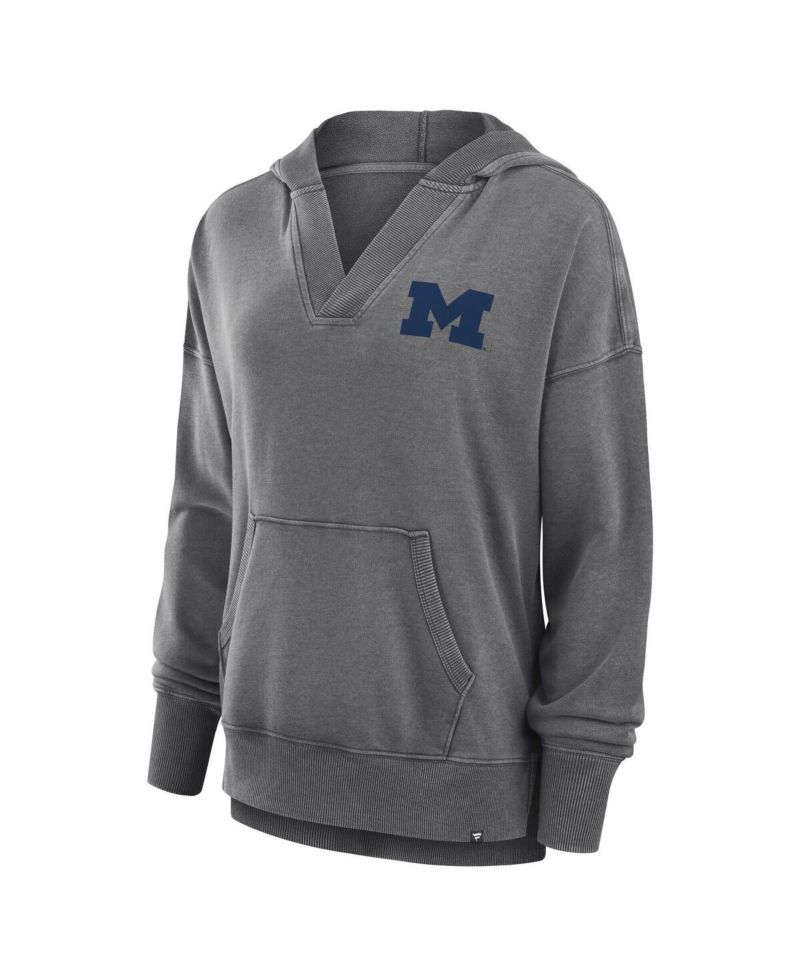 Women's Heather Gray Michigan Wolverines Initiative Snow Wash French Terry V-Neck Pullover Hoodie