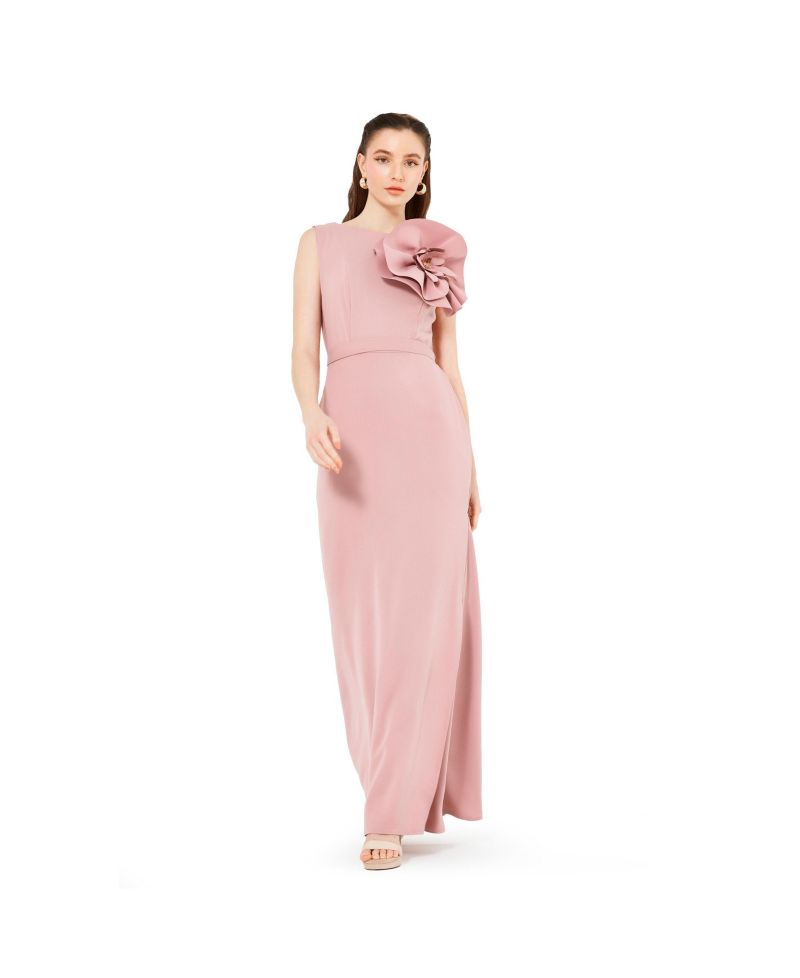 Floral Applique Crepe Column Gown