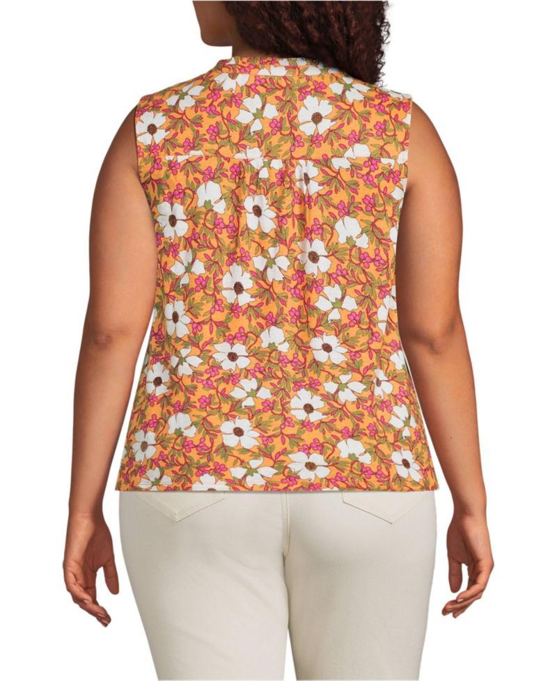 Plus Size Linen Blend Ruffle Trim Tank Top