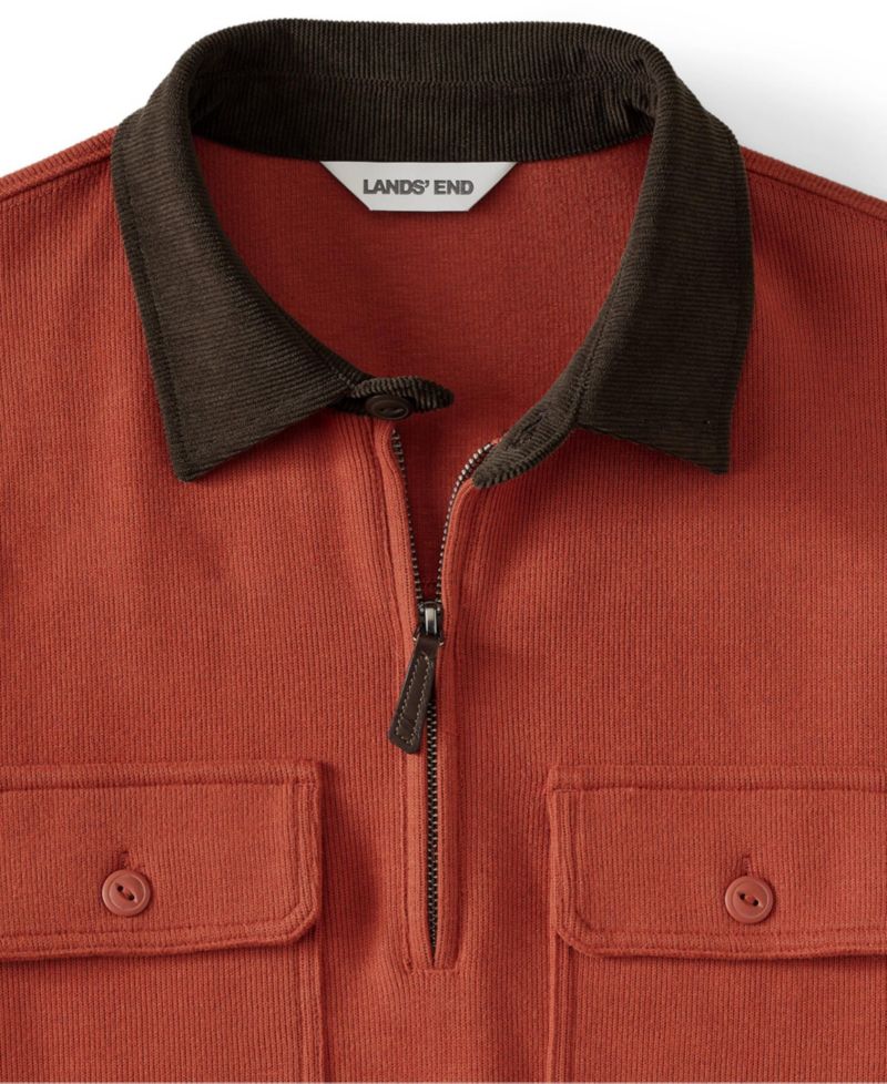 Men's Long Sleeve Corduroy Collar Bedford Rib Quarter Zip