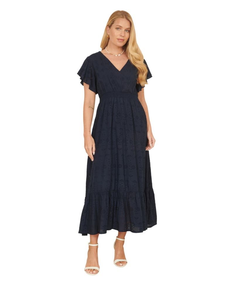Women's Cotton Broderie Anglaise Wrap Midi Dress