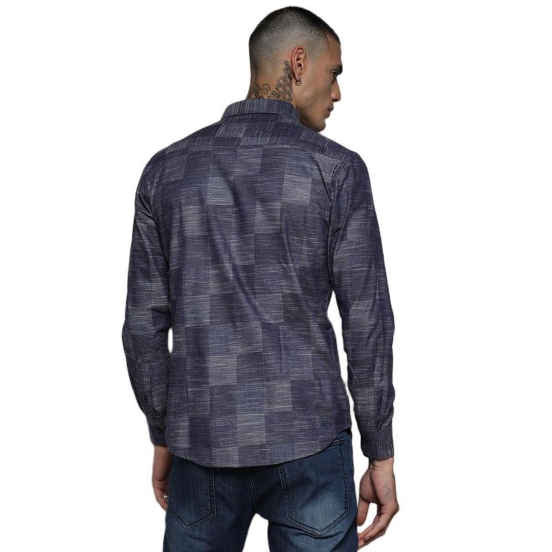 Men's Steel Blue Heathered Denim Check Shirt
