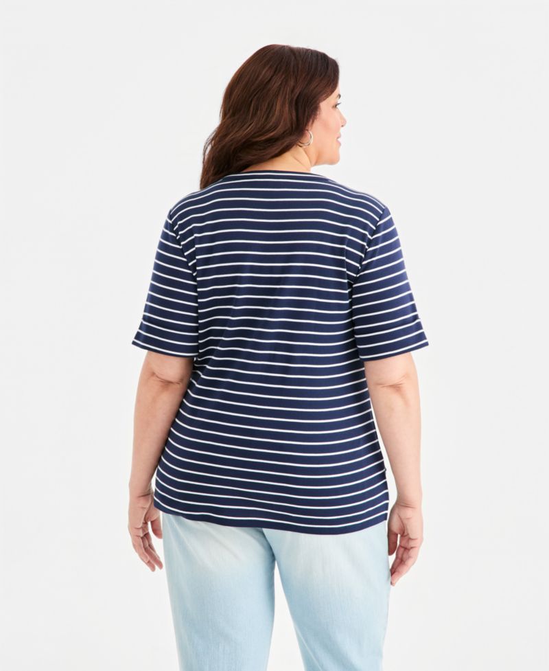 Petite Pima Cotton Boat-Neck Elbow Sleeve Top