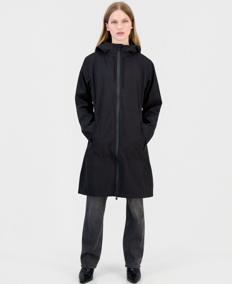 Women's Long Zip-Front Hooded Rain Coat