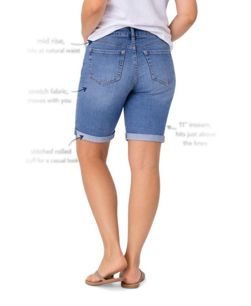 Plus Size Mid-Rise Stretch Denim Bermuda Shorts, 11" Inseam