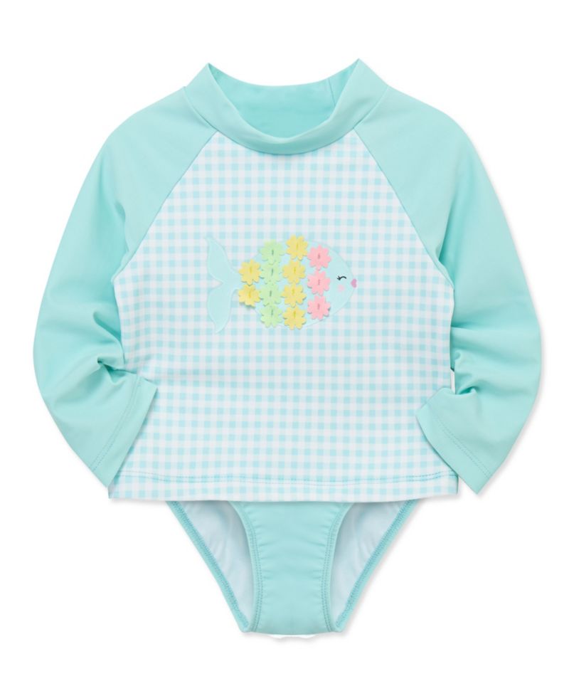 Baby Girls' Fish Long-Sleeve Rash guard and Swim Bottoms, 2-Piece Set