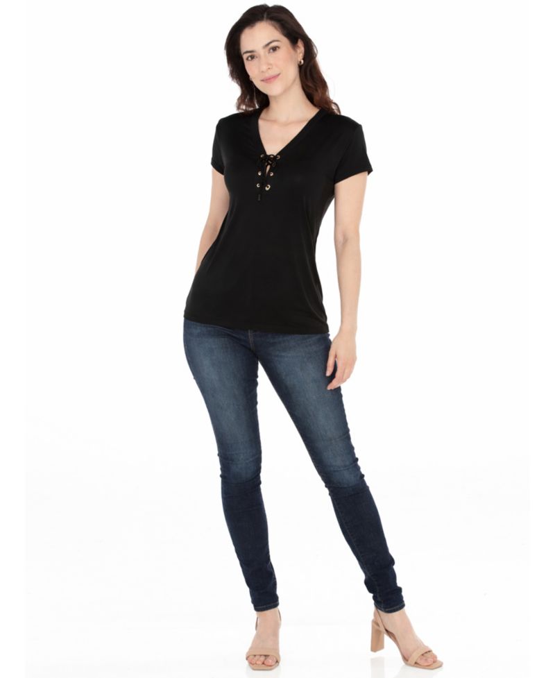 Women's V-Neck Front Tie Pullover Top