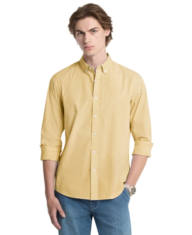 Men's Striped Stretch Regular-Fit Cotton-Blend Button-Front Shirt