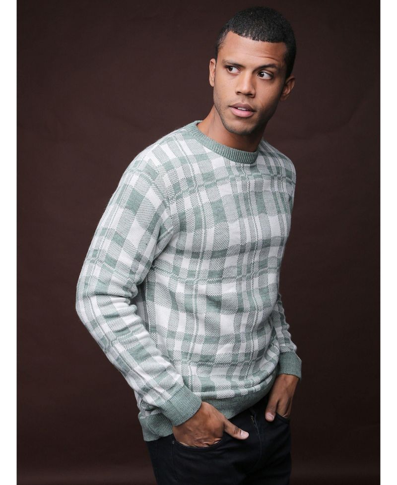 Men's Plaid Crew Neck Sweater