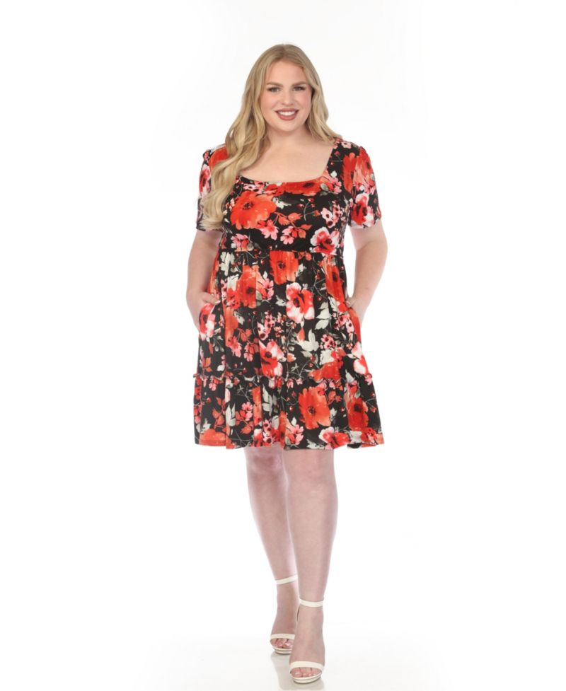 Plus Size Square Neck Short-Sleeve Floral Dress