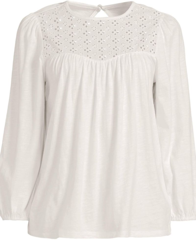 Plus Size 3/4 Sleeve Eyelet Mix Flowy Top