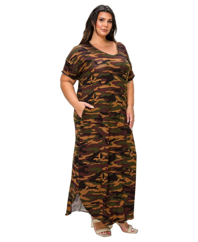 Plus Size Katt Camo Pocket Maxi Dress