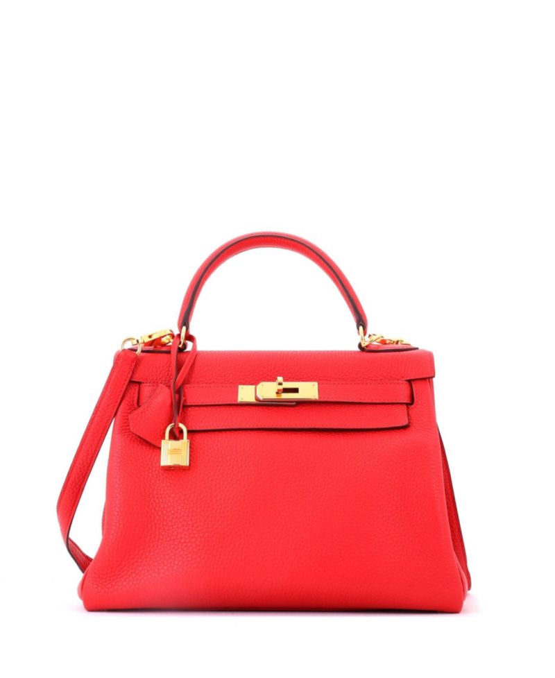 Kelly 28 Handbag Red Clemence with Gold Hardware