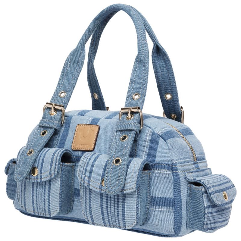 Multi Stripe Soft Satchel - Mini Handbag with Utility Pockets