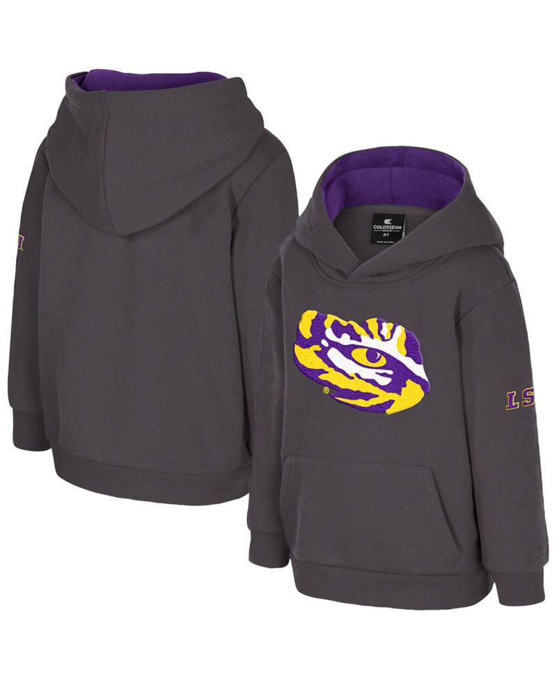 Toddler Charcoal LSU Tigers Big Logo Volume Fleece Pullover Hoodie