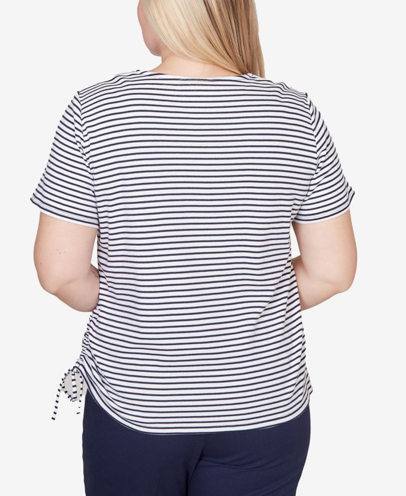 Petite Lady Liberty Embroidered Neck Striped Side-Tie Top