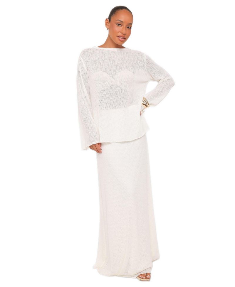 Women's Lune Boat Neck Long-Sleeve High-Waisted Top and Skirt, 2-Piece Set