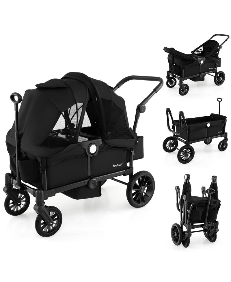 Foldable Wagon Stroller for 4 Kids with Removable Canopy