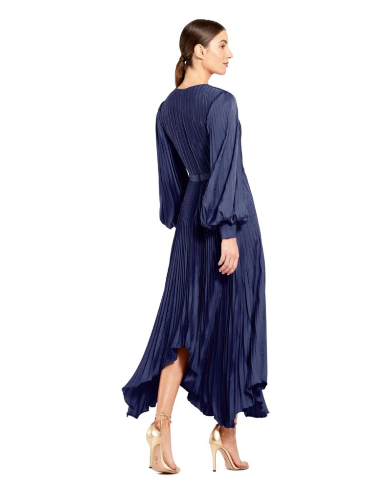 Women's Long Sleeve Pleated Charmeuse Handkerchief Dress